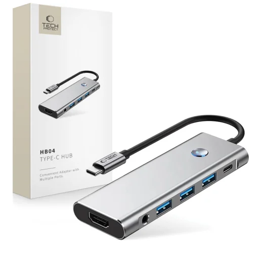 Tech-protect Hb04 Hub Adapter 9 az 1-ben Type-c + Usb2.0 + Usb3.0 + Hdmi 4k 60hz + Sd/tf + Pd100w + Av3.5 Űrszürke - 1
