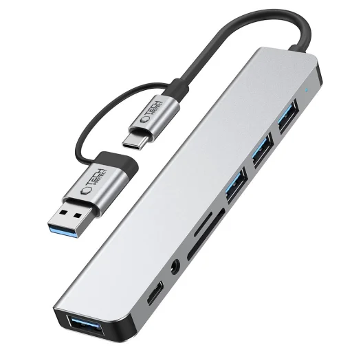Tech-védő Hb06 Hub Adapter 9 az 1-ben Type-c + Usb2.0 + Usb3.0 + Sd/tf + Av3,5 Űrszürke Tok - 5