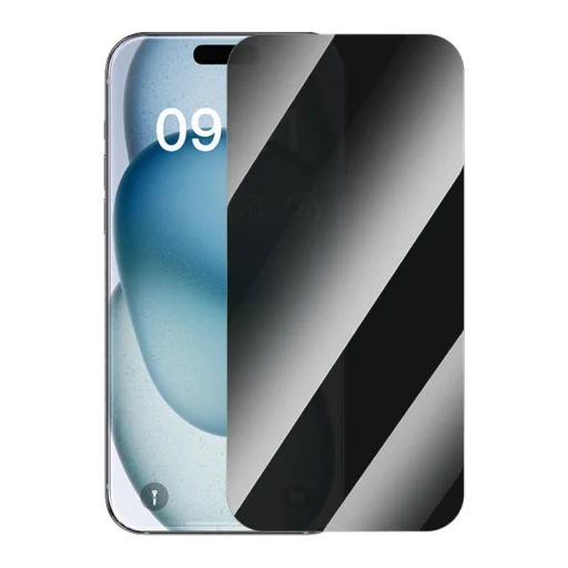 Privacy Edzett Üvegfólia Baseus Superior iPhone 15 + 2x tisztítókészlet és EasyStick (áttetsző) üvegfólia - 1