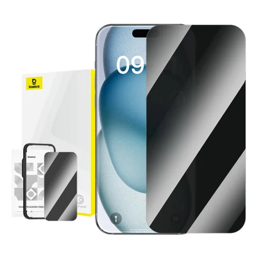 Baseus Superior iPhone 15 privát üvegfólia + tisztítókészlet és EasyStick applikátor üvegfólia - 5