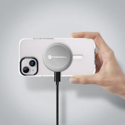 FORCELL F-ENERGY Smart Charge Qi2 15W vezeték nélküli töltő 150 cm-es lecsatolható kábellel, MagSafe kompatibilis ezüst - 6