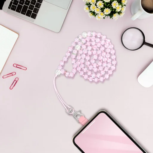 CRYSTAL DIAMOND medál telefonhoz / zsinór hossza 74cm (37cm a hurokban) / nyakba - halvány rózsaszín - 6