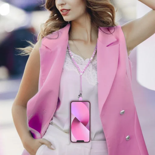 CRYSTAL DIAMOND medál telefonhoz / zsinór hossza 74cm (37cm a hurokban) / nyakba - halvány rózsaszín - 8