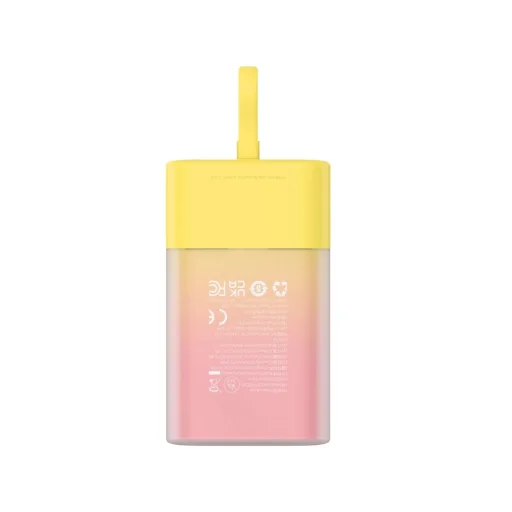Baseus Popsicle 5200mAh 20W Powerbank beépített Lightning kábellel (+ Fehér Baseus Simple USB-C - USB-C 60W/20V/3A/30cm kábel) - Sárga-Rózsaszín - 4