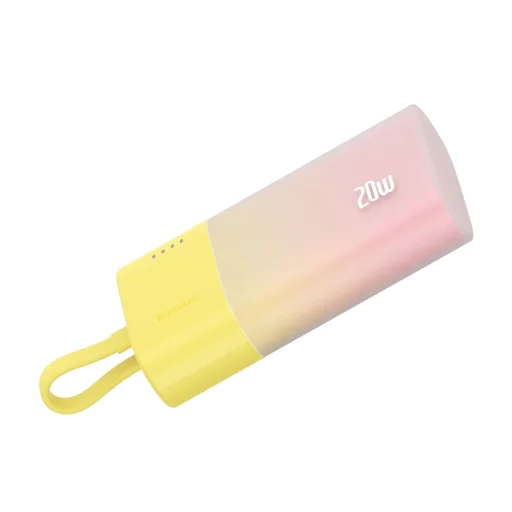 Baseus Popsicle 5200mAh 20W Powerbank beépített Lightning kábellel (+ Fehér Baseus Simple USB-C - USB-C 60W/20V/3A/30cm kábel) - Sárga-Rózsaszín - 6