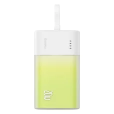 Baseus Popsicle 5200mAh 20W Powerbank beépített Lightning kábellel (+ Fehér Baseus Simple USB-C - USB-C 60W/20V/3A/30cm kábel) - Fehér-Zöld