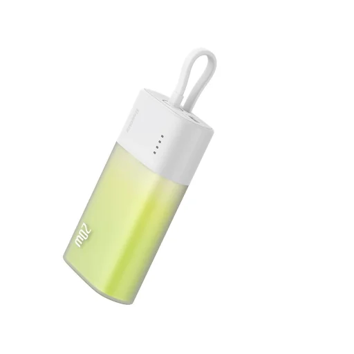 Baseus Popsicle 5200mAh 20W Powerbank beépített Lightning kábellel (+ Fehér Baseus Simple USB-C - USB-C 60W/20V/3A/30cm kábel) - Fehér-Zöld - 2