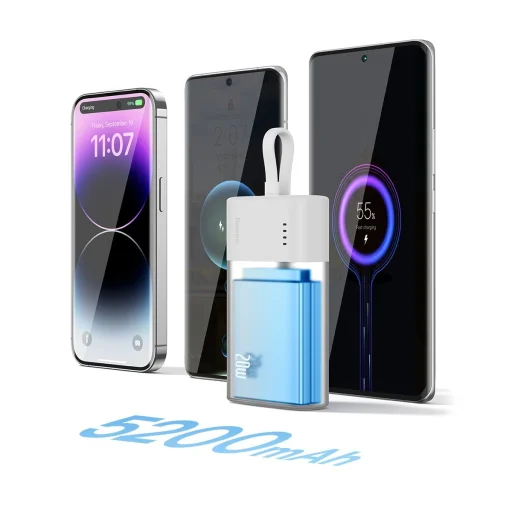 Baseus Popsicle 5200mAh 20W Powerbank beépített Lightning kábellel (+ Fehér Baseus Simple USB-C - USB-C 60W/20V/3A/30cm kábel) - Fehér-Zöld - 10