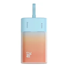  Baseus Popsicle 5200mAh 20W Hordozható Akkumulátor Beépített Lightning Kábellel (+ Fehér Baseus Egyszerű USB-C - USB-C 60W/20V/3A/30cm Kábel) - Kék-Narancssárga