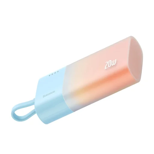  Baseus Popsicle 5200mAh 20W Hordozható Akkumulátor Beépített Lightning Kábellel (+ Fehér Baseus Egyszerű USB-C - USB-C 60W/20V/3A/30cm Kábel) - Kék-Narancssárga - 2