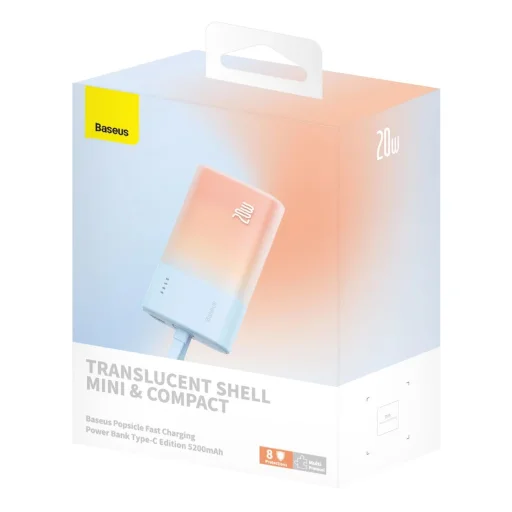  Baseus Popsicle 5200mAh 20W Hordozható Akkumulátor Beépített Lightning Kábellel (+ Fehér Baseus Egyszerű USB-C - USB-C 60W/20V/3A/30cm Kábel) - Kék-Narancssárga - 11