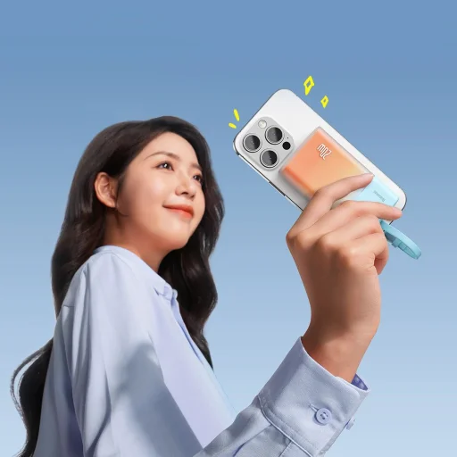  Baseus Popsicle 5200mAh 20W Hordozható Akkumulátor Beépített Lightning Kábellel (+ Fehér Baseus Egyszerű USB-C - USB-C 60W/20V/3A/30cm Kábel) - Kék-Narancssárga - 8