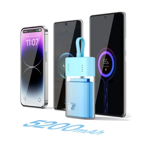  Baseus Popsicle 5200mAh 20W Hordozható Akkumulátor Beépített Lightning Kábellel (+ Fehér Baseus Egyszerű USB-C - USB-C 60W/20V/3A/30cm Kábel) - Kék-Narancssárga - 10