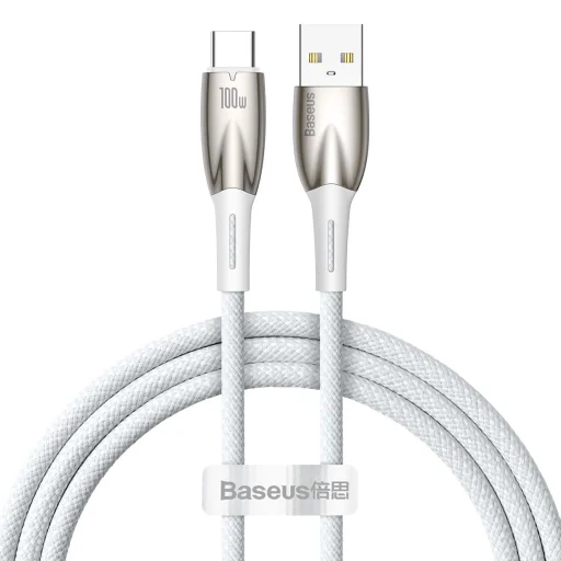 Baseus Glimmer sorozatú gyorstöltő kábel USB-A - USB-C 100W 480Mbps 1m fehér - 1