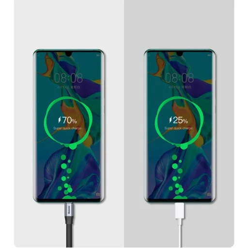 Baseus Simple lapos Type-C USB kábel SuperCharge 5A 40W Gyors Töltés 3.0 QC 3.0 23cm szürke (CATMBJ-BG1) - 12