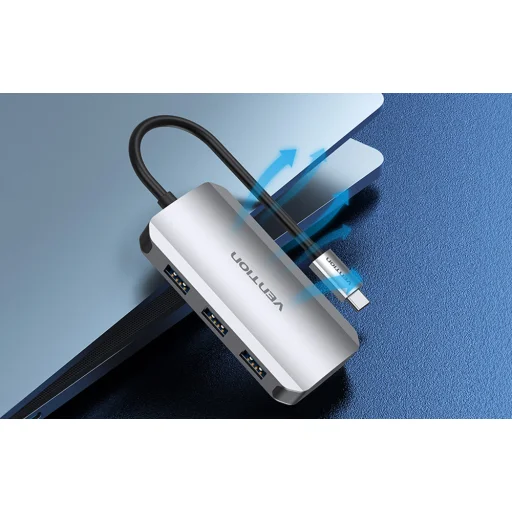 USB-C - USB-C Dokkoló Állomás, 3x USB3.0, PD 0,15m Vention TNDHB, szürke - 5