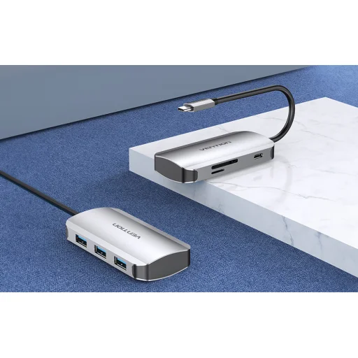 USB-C - USB-C Dokkoló Állomás, 3x USB3.0, PD 0,15m Vention TNDHB, szürke - 4