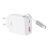 XO fali töltő CE31 1x USB 1x USB-C 30W fehér visszahúzható USB-C kábellel thumbnail