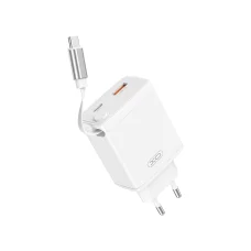 XO fali töltő CE31 1x USB 1x USB-C 30W fehér visszahúzható USB-C kábellel