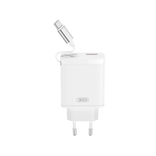 XO fali töltő CE31 1x USB 1x USB-C 30W fehér visszahúzható USB-C kábellel - 3