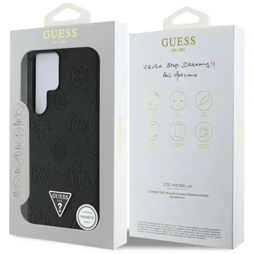 Guess Grained Hot Stamp Peony Pattern Triangle Logo MagSafe tok Samsung Galaxy S25 Ultra-hoz fekete - 8