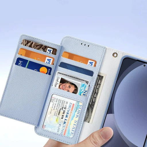 Dux Ducis Lawa Bőr Tok Samsung Galaxy S25+ Kivehető Mágneses Pénztárcával - Kék - 7