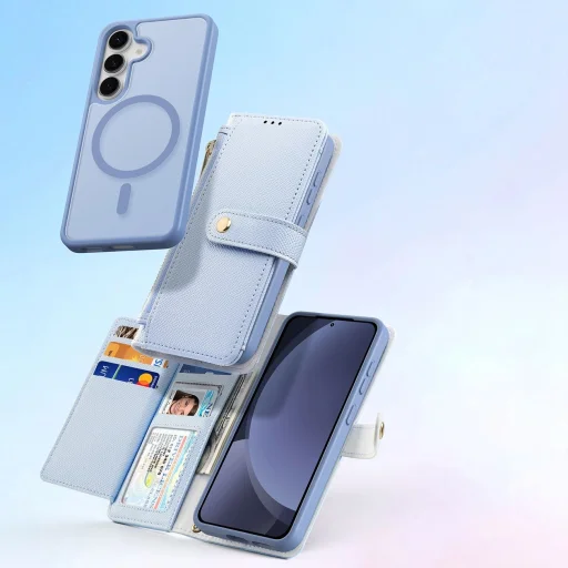 Dux Ducis Lawa Bőr Tok Samsung Galaxy S25+ Kivehető Mágneses Pénztárcával - Kék - 10