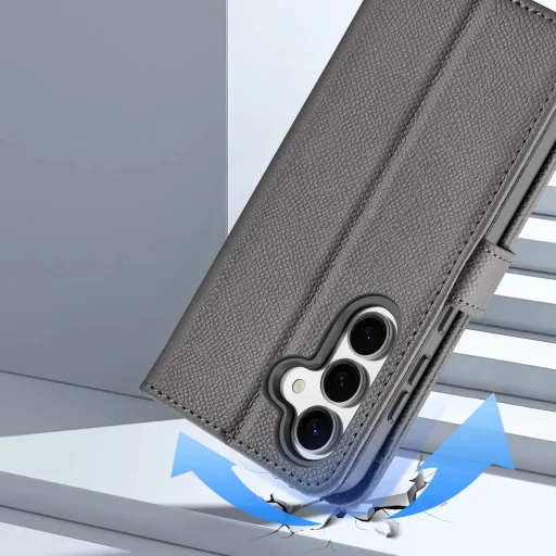 Dux Ducis Lawa bőrtok Samsung Galaxy S25-höz levehető mágneses pénztárcával - Szürke tok - 4