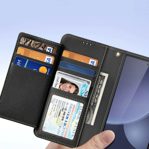 Dux Ducis Lawa Bőrtok Samsung Galaxy S25 Ultra készülékhez levehető mágneses tárcával - Fekete tok - 7