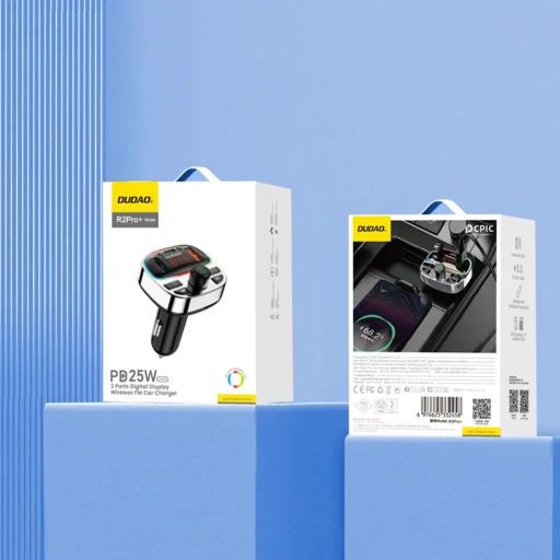 Dudao R2PRO+ Transzmitter PD25W Bluetooth 5.3 RGB Töltőportokkal - Fekete és Ezüst PD 25W, QC3.0 18W - 7