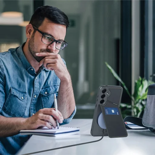 Dux Ducis Rafi II tok Samsung Galaxy S25+ állvánnyal és pénztárcával - Fekete - 13