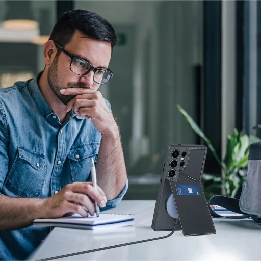 Dux Ducis Rafi II tok Samsung Galaxy S25 Ultra-hoz állvánnyal és pénztárcával - Fekete - 2