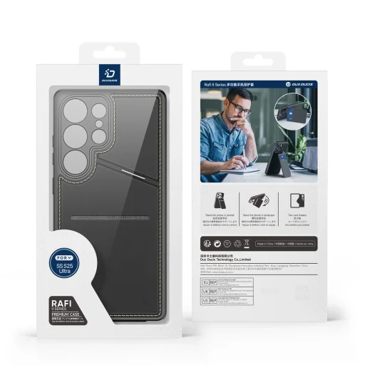 Dux Ducis Rafi II tok Samsung Galaxy S25 Ultra-hoz állvánnyal és pénztárcával - Fekete - 17