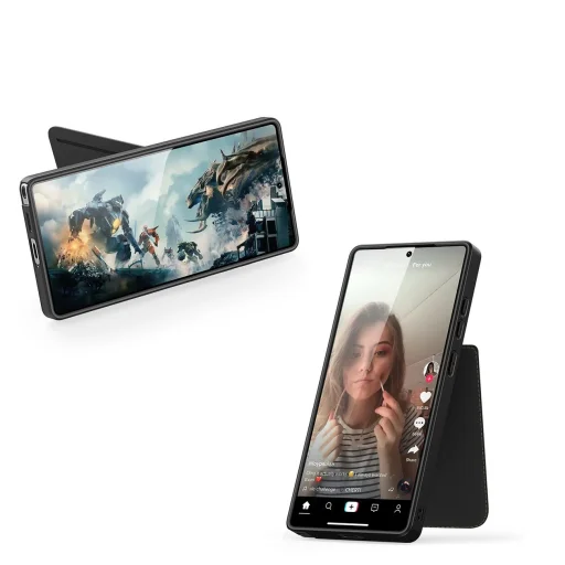 Dux Ducis Rafi II tok Samsung Galaxy S25 Ultra-hoz állvánnyal és pénztárcával - Fekete - 6