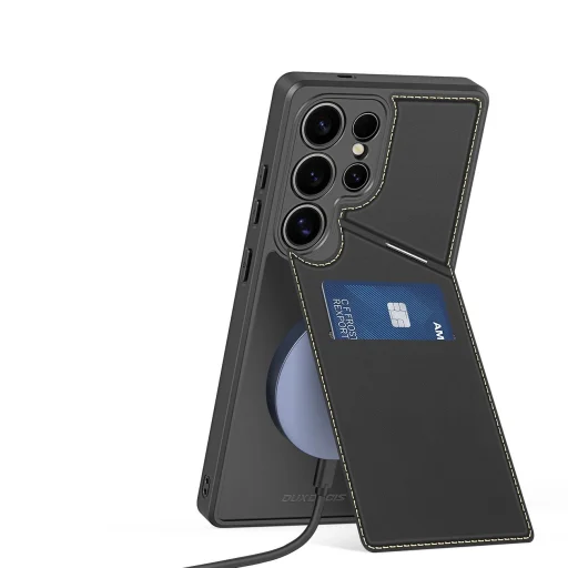 Dux Ducis Rafi II tok Samsung Galaxy S25 Ultra-hoz állvánnyal és pénztárcával - Fekete - 8