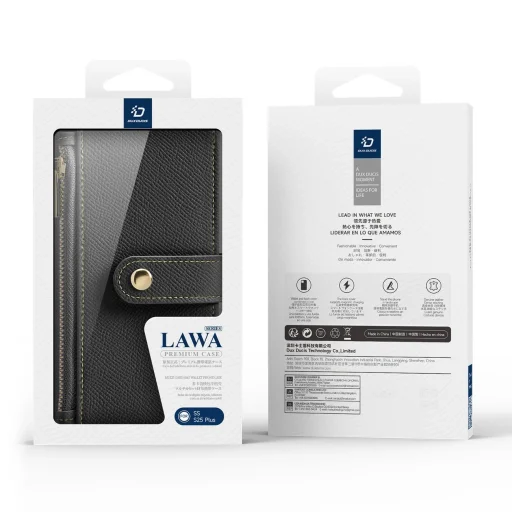 Dux Ducis Lawa bőrtok Samsung Galaxy S25+ levehető mágneses tárcával - fekete tok - 12