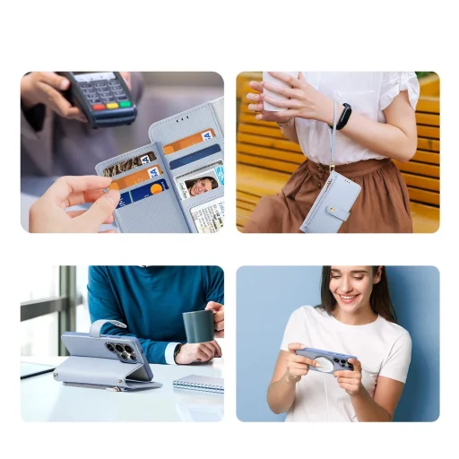 Dux Ducis Lawa bőrtok Samsung Galaxy S25 Ultra készülékhez levehető mágneses pénztárcával - Kék tok - 10