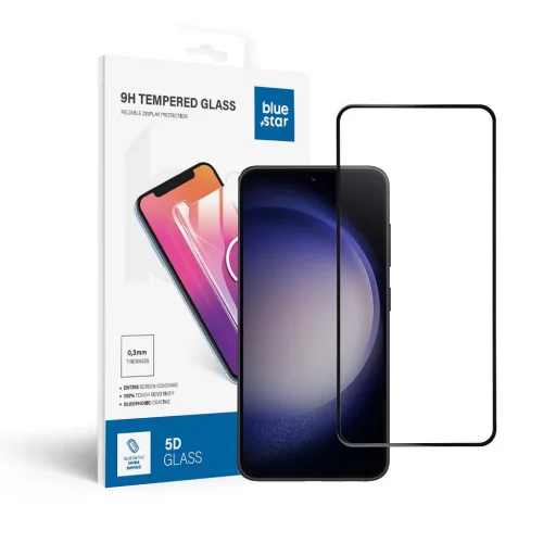 Edzett üveg Blue Star - SAMSUNG Galaxy S23 Teljes Felület (teljes ragasztás/kis méret) - fekete üvegfólia - 1