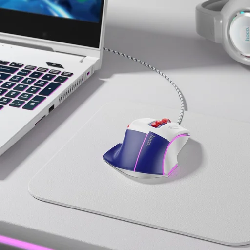 HOCO gaming vezetékes USB-A számítógépes egér 3600DPI fehér kék - 5