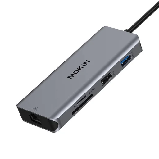 MOKiN 9 az 1-ben Laptop Dokkoló USB C - 2x USB 3.0 + USB 2.0 + 2x HDMI + SD/TF + RJ45 + PD (ezüst) - 1