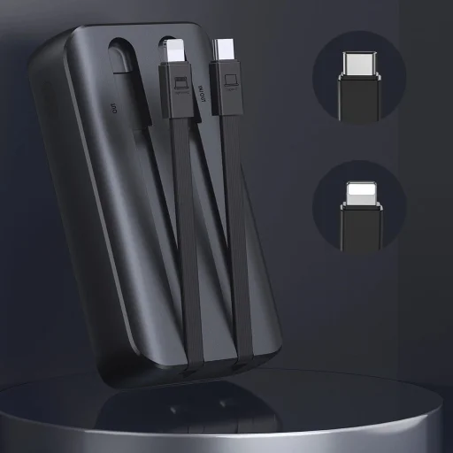 Joyroom JR-PBC06 mini powerbank beépített USB-C / Lightning kábelekkel 30W 10000mAh - fekete - 13