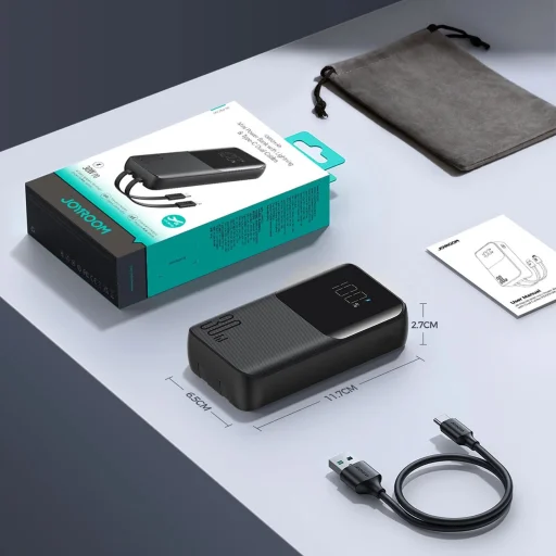 Joyroom JR-PBC06 mini powerbank beépített USB-C / Lightning kábelekkel 30W 10000mAh - fekete - 16