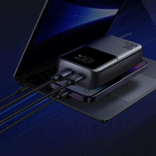 Joyroom JR-PBC06 mini powerbank beépített USB-C / Lightning kábelekkel 30W 10000mAh - fekete - 8