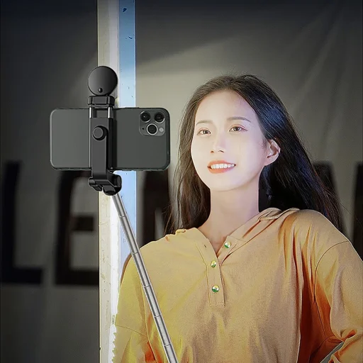 Selfie stick WH1YXS teleszkópos tripod 1m kerek lámpával és telefontartóval - fekete - 11