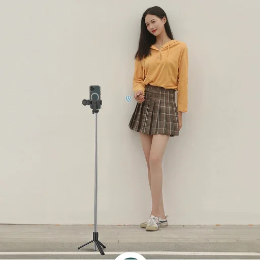 Selfie stick WH1YXS teleszkópos tripod 1m kerek lámpával és telefontartóval - fekete - 13