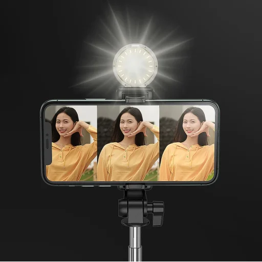 Selfie stick WH1YXS teleszkópos tripod 1m kerek lámpával és telefontartóval - fekete - 20