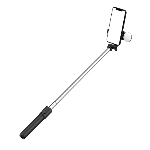 Selfie stick WH1YXS teleszkópos tripod 1m kerek lámpával és telefontartóval - fekete - 1
