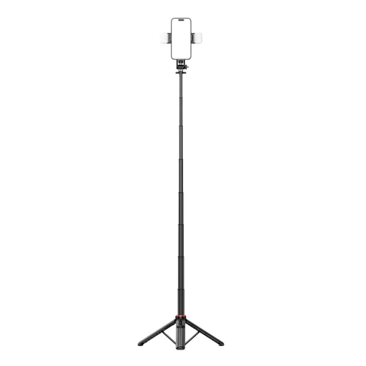 Selfie bot WC12YDS 1.3m alumínium ötvözet teleszkópos állvány dupla lámpával és telefontartóval - fekete - 18