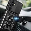 Páncélos hibrid páncél kameravédős és fém gyűrűs Samsung Galaxy S24 FE fekete tok thumbnail