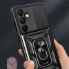 Páncélos hibrid páncél kameravédős és fém gyűrűs Samsung Galaxy S24 FE fekete tok thumbnail